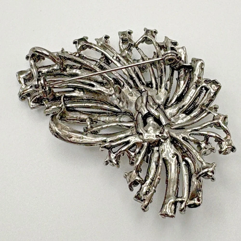 Vintage AB Brooch Silver Tone Oxidized Bow Ribbon Large Retro Pin Pendant